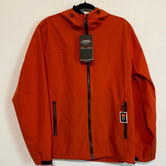 Hawke & Co NEW The Defender Packable Rain Jacket Porange Size M - Picture 2 of 11
